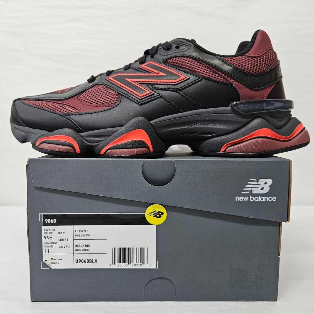 New Balance 9060 Athletic Shoes Abzorb Midsole U9060BLA‎ Black Red Mens Size 9.5